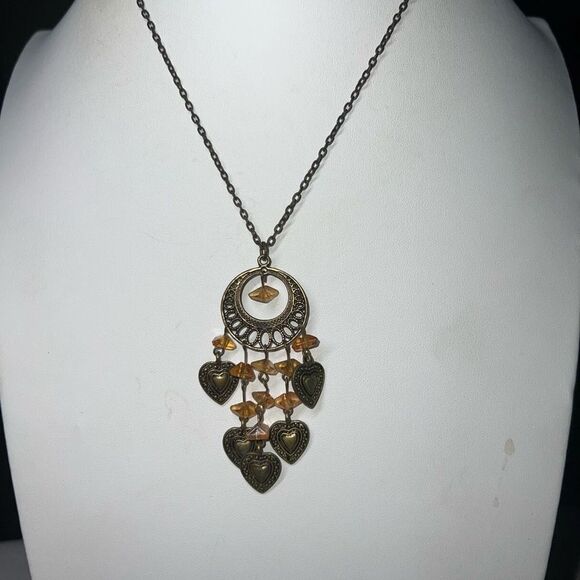 Boho Burnished Gold Tone And Bead Statement Necklace - Picture 1 of 6